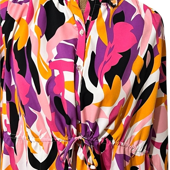 JODIFL women’s size large FLORAL PRINT BUTTON UP DRAWSTRING DRESS, PINK - Picture 2 of 5